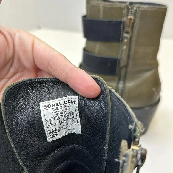 Sorel After Hours Boots Wedges Ankle Heeled Booties Leather Green Black Size 6 - Picture 9 of 10